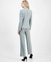 Tahari Asl Womens Heathered Double Breasted Blazer Mid Rise Pants Fringe Trim Satin Top