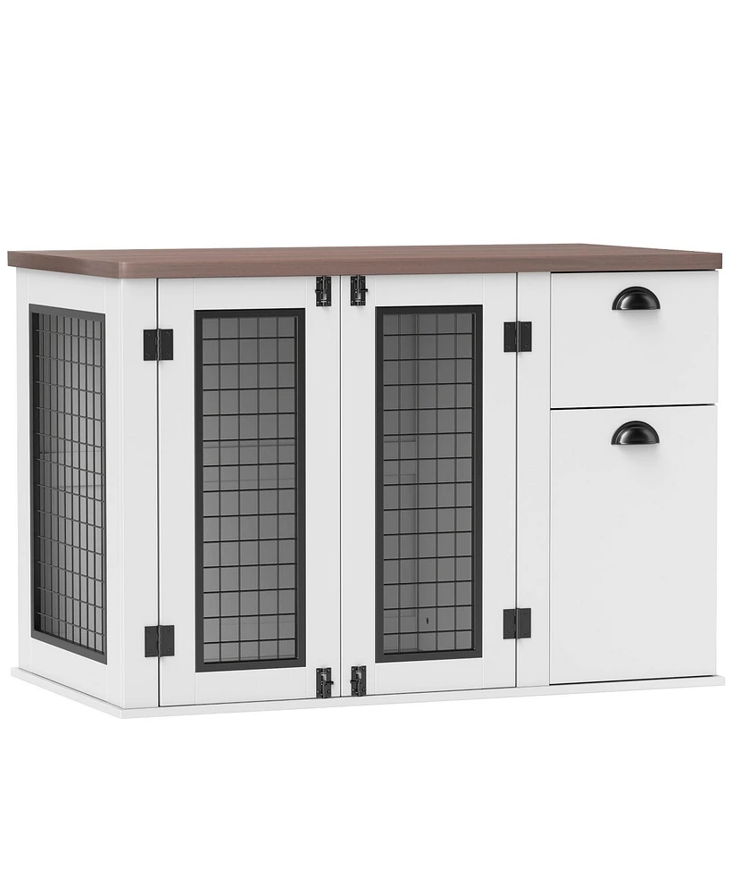 PawHut 44" Furniture Dog Crate with Double Door & Storage for M Dogs,