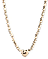 Lauren Ralph Lauren Gold-Tone Puffy Heart Beaded Pendant Necklace, 16" + 3" extender