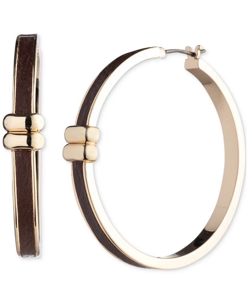 Lauren Ralph Lauren Gold-Tone Medium Leather-Inset Hoop Earrings. 1.6"