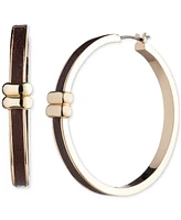 Lauren Ralph Lauren Gold-Tone Medium Leather-Inset Hoop Earrings. 1.6"