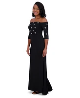 Eliza J Petite Embellished Off-the-Shoulder Gown