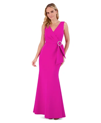 Eliza J Women's Side-Sash Surplice-Neck Mermaid Gown