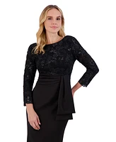 Eliza J Women's Floral-Sequin 3/4-Sleeve Boat-Neck Gown