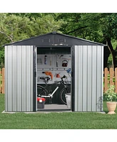 8ft x 4ft Outdoor Metal Storage Shed with Window and Metal Foundation for Backyard, Patio, Lawn --White and Black