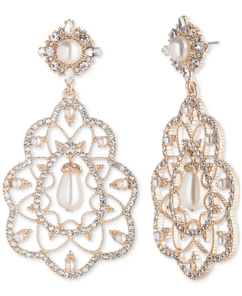 Marchesa Gold-Tone Crystal & Imitation Pearl Chandelier Earrings