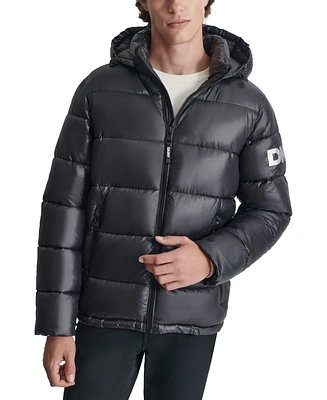 Dkny Men's Shiny Nylon Hooded Puffer Jacket