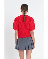 English Factory Women's Bow Detailed Puff Sleeves Knit