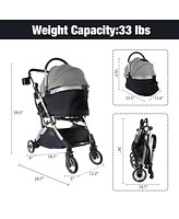 Slickblue Gray Foldable Pet Stroller with Telescopic Handle and 33 lbs Capacity - 3 in 1 Design