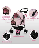 Slickblue Pet Stroller with Carrier and Cup Holder for Small Pets, Foldable and Pink