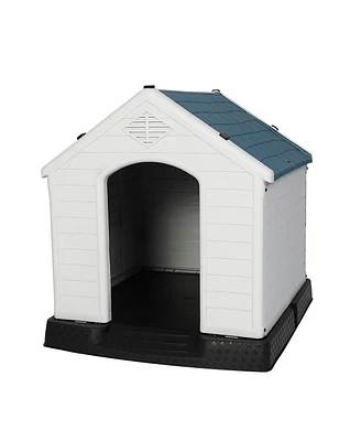 Slickblue 39" Outdoor Plastic Dog House with Elevated Floor and Weatherproof Design