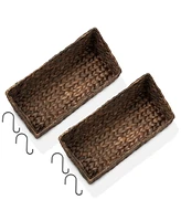 Casafield Set of 2 Hanging Baskets with Hooks - Natural, Woven Hyacinth Shelf Storage Wall Mounted Bins for Bathroom, Kitchen, Office, Laundry Room