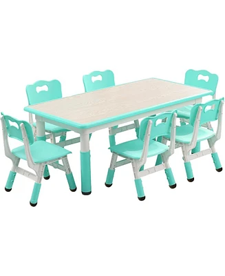 gaomon Modern Kids Study Table and 6 Chair Set, 47.20" Height Adjustable Toddler Table and Chairs Set with Non-Slip Table Legs&Organizer Graffiti Desk