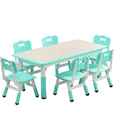 gaomon Modern Kids Study Table and 6 Chair Set, 47.20" Height Adjustable Toddler Table and Chairs Set with Non