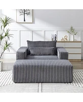 75-Inch Corduroy Sponge Sofa Lounge Chair with Removable footrest,No Assembly Required,Fluffy Modern Sleeper Chair for Indoor Living Room Bedroom