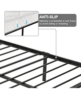 Slickblue 14" Metal Platform Bed Frame with Headboard Frosted Iron Design, Under-Bed Storage, Noise-Free, No Box Spring Needed