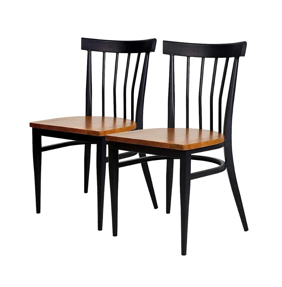 Slickblue Slat Back Dining Chairs Set of 2 Metal Leg Side Chairs with Sturdy Wood Seats