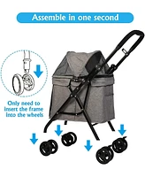 Slickblue Foldable Pet Stroller for Medium Dogs & Cats - Four Wheels, Storage Pocket