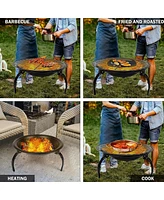 Slickblue 21" Outdoor Portable Fire Pit Bowl - Wood Burning Stove with Bbq Grill, Mesh Spark Screen, and Fire Poker