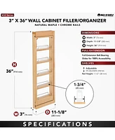 Rev-a-Shelf Pullout Wall Filler Cabinet Wooden Organizer, 36" Hgt, 432-WF36-3C