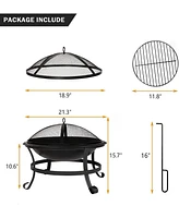 Slickblue Compact 22-Inch Outdoor Fire Pit Bbq Grill with Mesh Spark Screen Cover for Safety