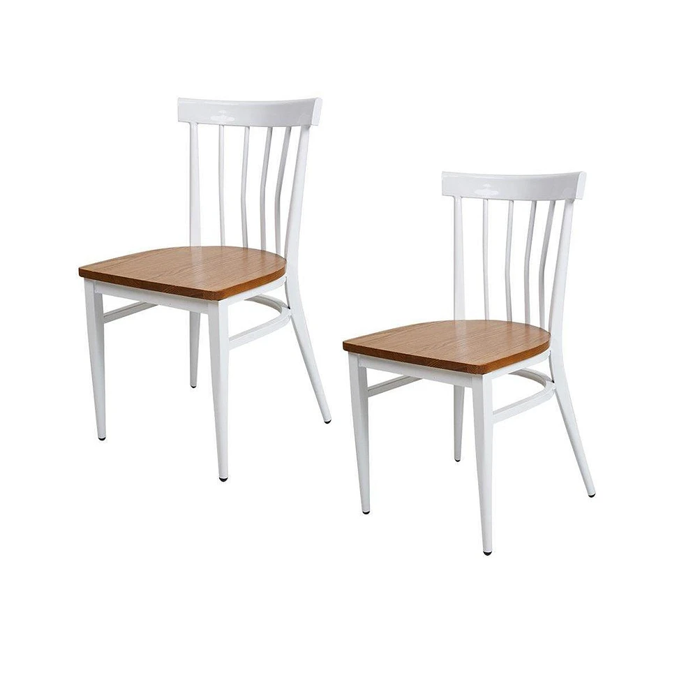 Slickblue Set of 2 School House Back Metal Restaurant Chairs – Solid Wood Seat and Sturdy Metal Legs