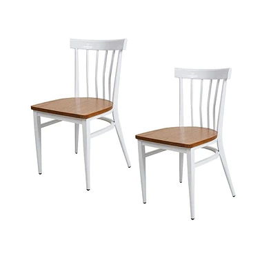 Slickblue Set of 2 School House Back Metal Restaurant Chairs – Solid Wood Seat and Sturdy Metal Legs