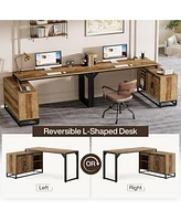 Tribesigns L-Shaped Computer Desk with Cabinet, 53-Inch Farmhouse Corner Desk with Sliding Barn Doors, Reversible L Shaped Office Desk Study Writing T