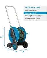 Slickblue Water Hose Reel Cart with Wheels 130 ft Retractable Aluminum Garden Hose Reel, 3/4 Inch with 6.6 Feet Leader Hose and 7-Pattern Nozzle