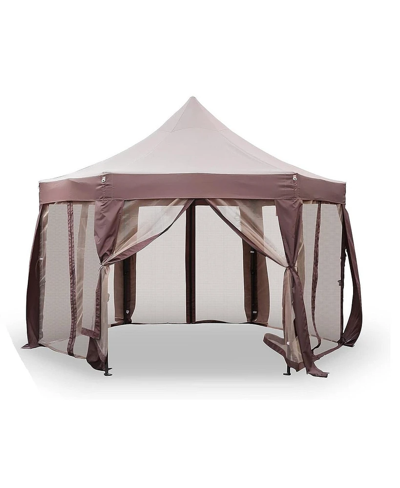 Slickblue 12' x 12' Hexagonal Gazebo with Mosquito Netting Outdoor Pop-Up Canopy Tent with Strong Iron Frame and Storage Bag