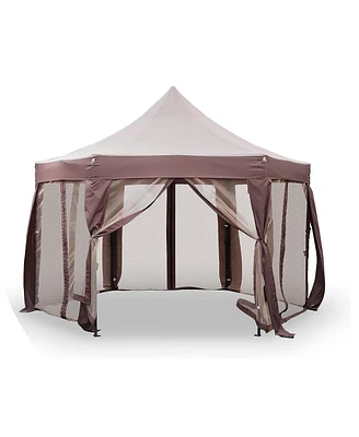 Slickblue 12' x 12' Hexagonal Gazebo with Mosquito Netting Outdoor Pop-Up Canopy Tent with Strong Iron Frame and Storage Bag