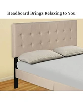 Slickblue Fabric Upholstered Bed Frame with Solid Wood Slat Support and Headboard