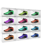 Slickblue 4-Pack Magnetic Stackable Shoe Storage Boxes Sneaker Containers for Pet Display and Organization