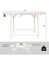 Slickblue 48-Inch Round Folding Table - White Plastic Table for 4-6 Seat Capacity