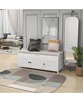 Slickblue Storage Bench with 3 Shutter Doors Shoe Bench Featuring Removable Cushion and Hidden Storage Space