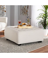 Baxton Studio Athena Modern and Contemporary Ivory Boucle Upholstered and Black Finished Wood Square Ottoman