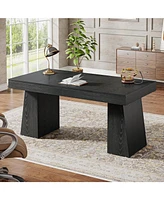 Tribesigns 55 Inches Executive Desk, Mid-Century Modern Home Office Desk with Double Trapezoid Base, Wood Computer Business Workstation Smal