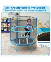 Gymax 60'' Trampoline for Kids w/ Gymnastic Bar Rings Foamed Handle No Gap Design