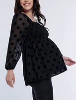 Motherhood Maternity Smocked Square Neck Long Sleeve Babydoll Top