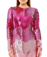 Mac Duggal Women's Long Sleeve Ombre Sequin Mini Dress