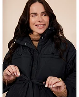 Motherhood Maternity Woven Full-Zip Long Sleeve Quilted Puffer Jacket