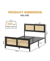 gaomon Full Size Rattan Bed Frame with Headboard