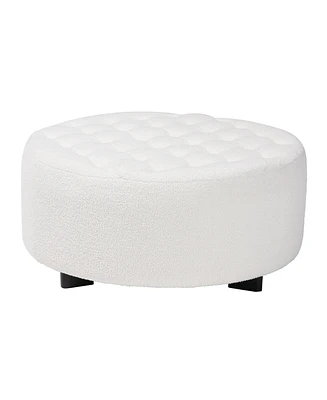 Baxton Studio Athena Modern and Contemporary Ivory Boucle Upholstered and Black Finished Wood Round Ottoman