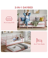 gaomon Twin Daybed with Pull-Out Trundle, Stylish Headboard and Metal Slats