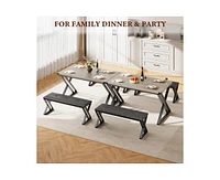 gaomon Dining Table Set for 4, Kitchen Table Set with 2 Upholstered Benches, 3 Piece Dining Table Set for Small Space, Apartment, Saving Space for Kit