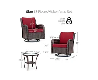 gaomon 3 Pieces Rattan Swivel Rocking Chair Outdoor, Patio Bistro Conversation Furniture Set