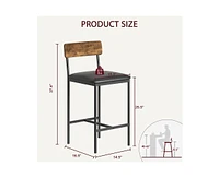 Bar Stools Set of 2, Kitchen with Footrest, 25.5 Inches Upholstered Chairs Back, 2 Counter Height Barstools for Bar