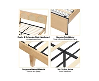 gaomon Rattan Bed Frame King with Natural Rattan Headboard and Storage Drawers, King Bed Frame with Led Strips and Strong Woode Slats Support, Bed Fra