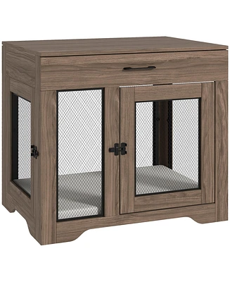 PawHut Dog Crate Furniture with Soft Water-Resist Cushion, Drawer,