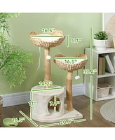 PawHut Modern Cat Tree with Wooden Scratching Posts, Condo, Beds & Cushions